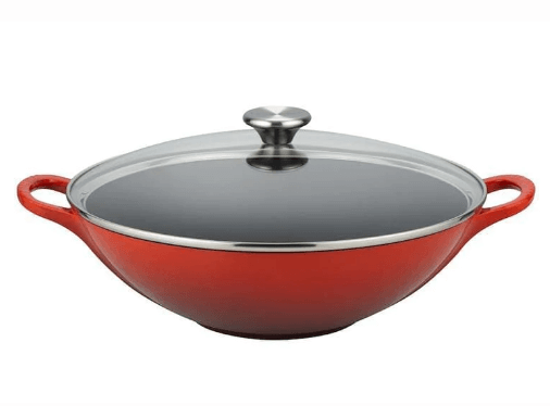 Vibrant wok to add charm to your kitchen: Le Creuset Signature Cast Iron Wok with Glass Lid 32cm Cerise