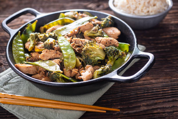 Chicken and Broccoli Stir Fry in a Cast Iron Wok